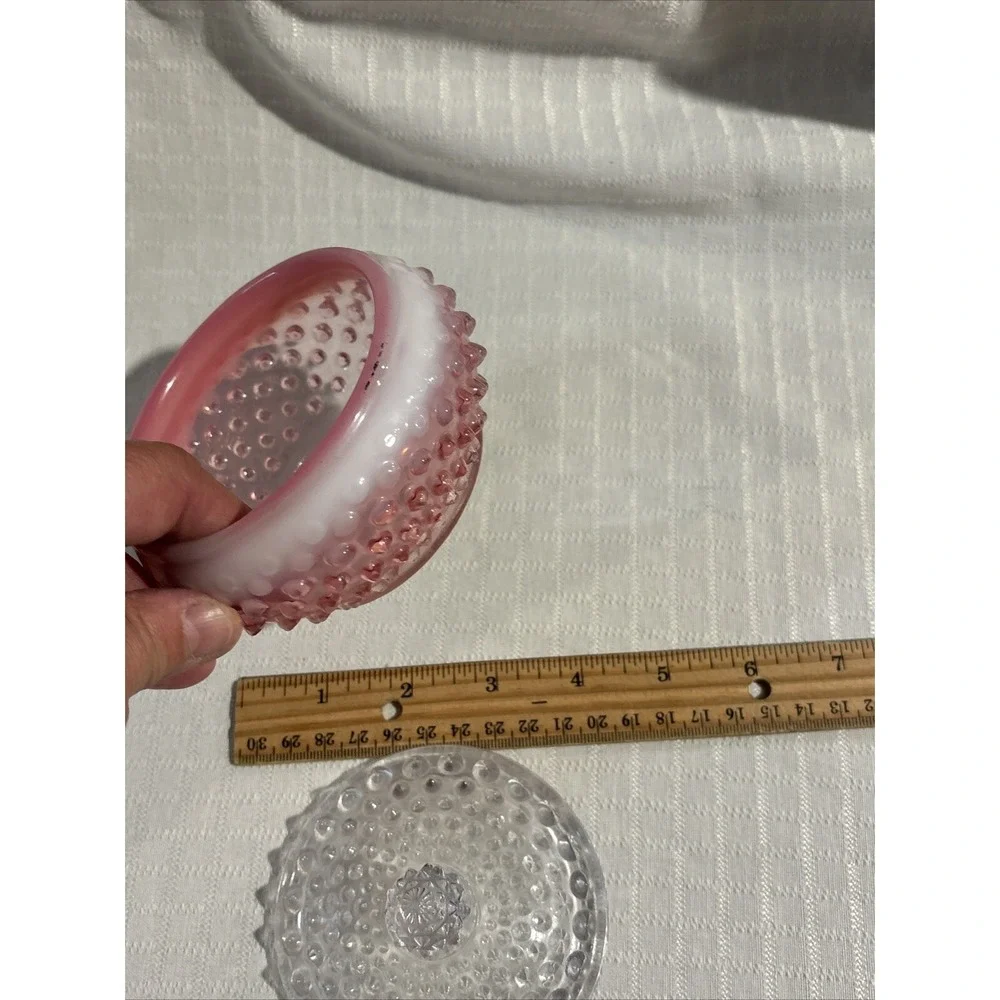 Vintage Fenton Opalescent Cranberry Hobnail Vanity Dresser Powder Box